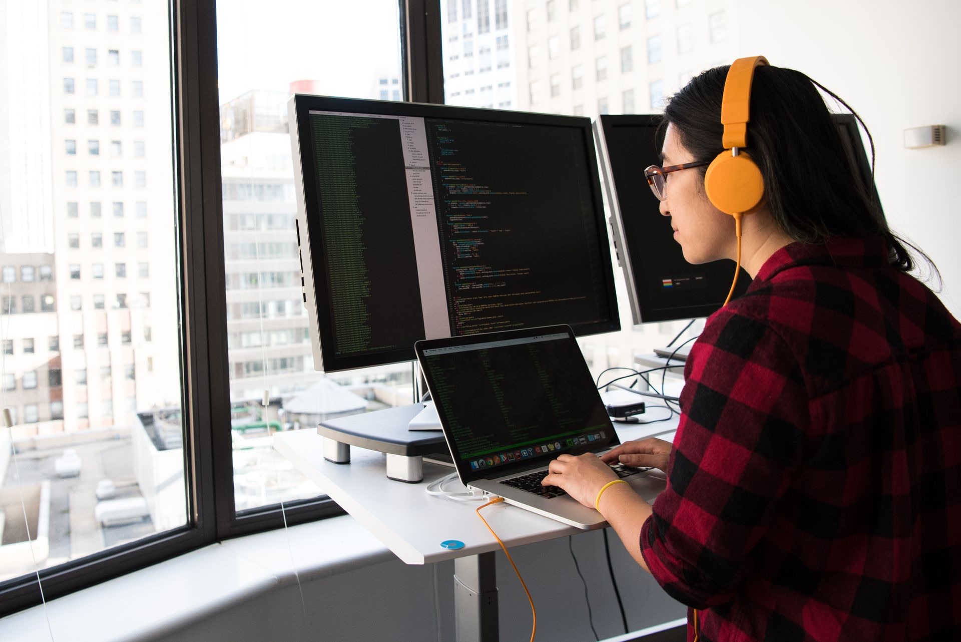 Technology professional working with servers and network equipment