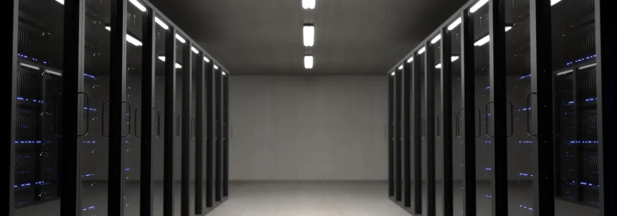 Server room with rack-mounted equipment and virtualization infrastructure