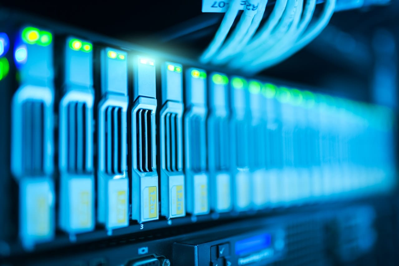 Server racks used for secure cloud backup storage